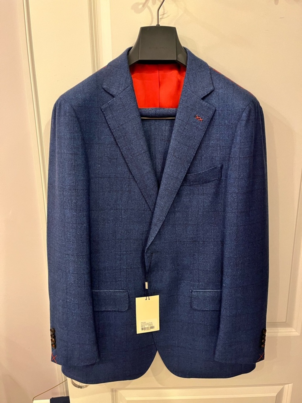 Suitsupply Navy Windowpane Wool Blazer with Red Lining